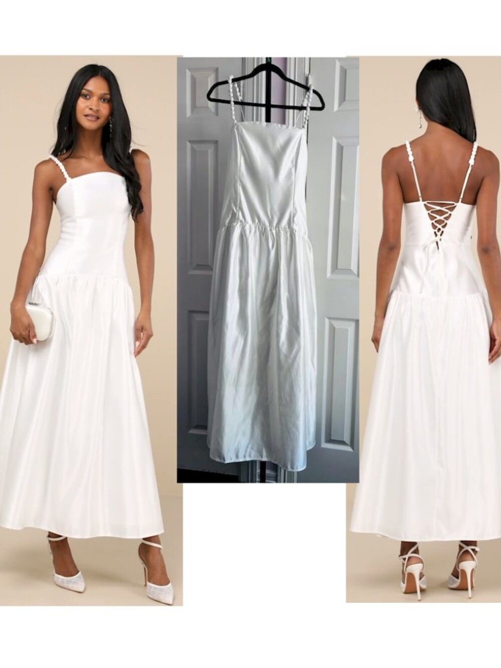 Lulus Modern Adoration White Satin Backless Lace-Up Maxi Dress Size XL New NWT